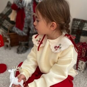 komplet dresowy świąteczny ocieplany z kołnierzykiem dla dziewczynki szerokie spodnie