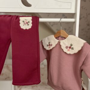 komplet dresowy ocieplany z kołnierzykiem dla dziewczynki szerokie spodnie